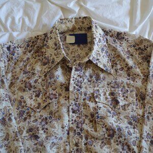 Vintage 70's/Western Floral Print Men's Dress Shirt with Snap Pearl Buttons